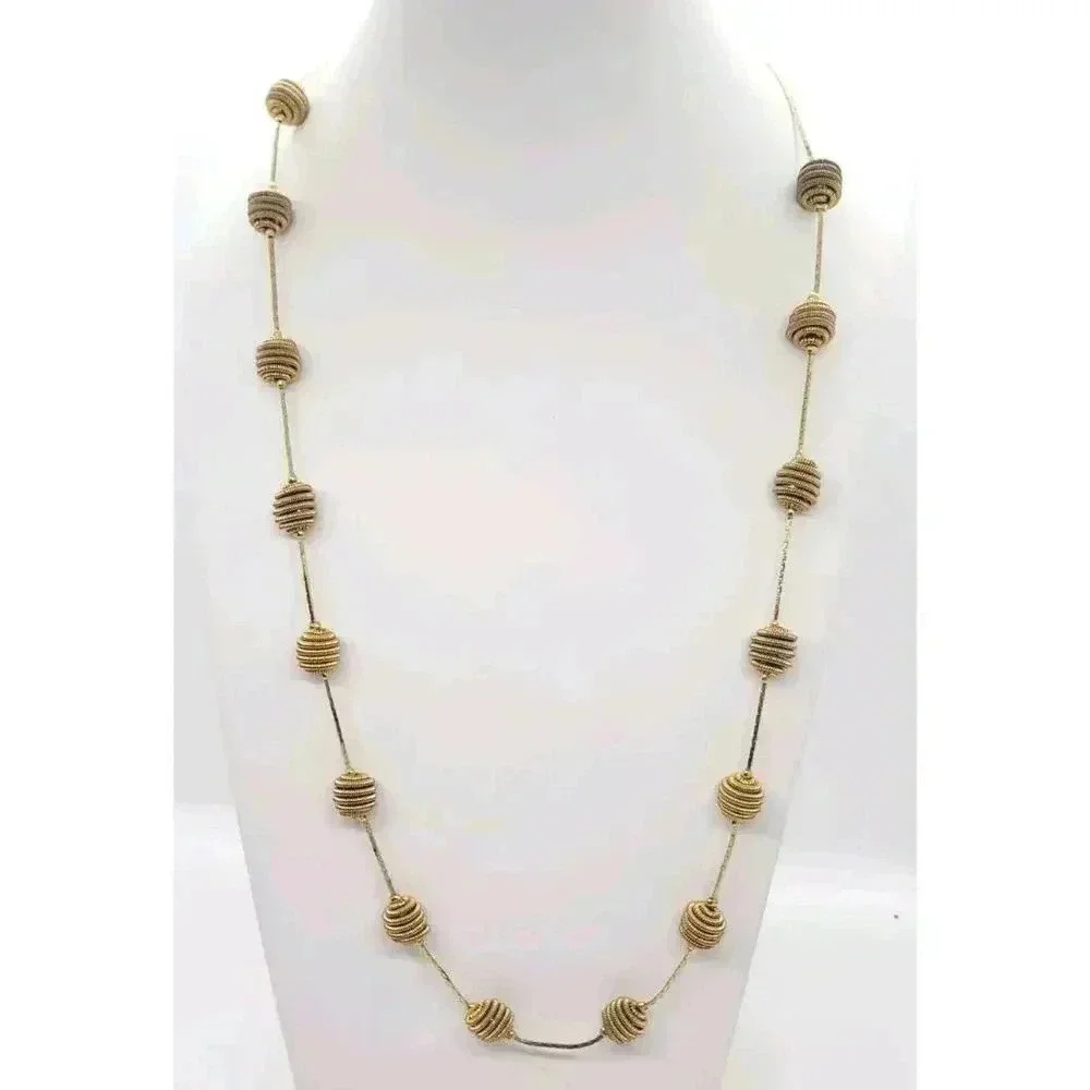 Vintage Trifari Gold Wired Ball Necklace Long Chain Signed 1980s